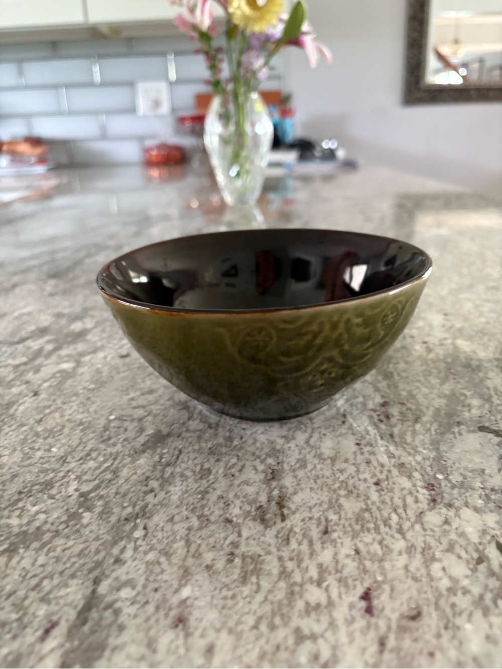 Echo Point Collection Green Embossed Stoneware Cereal Soup Bowl 6” Microwave Saf
